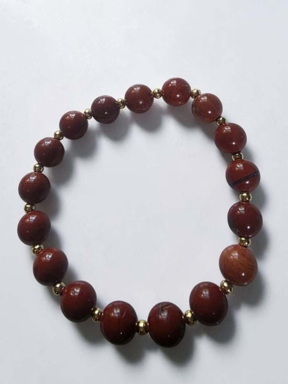 18k Gold & Red Jasper Beaded Stretch Bracelet